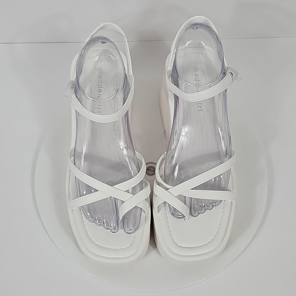 NIB Steve Madden Vaultt Platform Wedge Sandals Strappy Caged Chunky Heel White 9 - Picture 4 of 16
